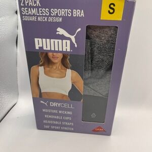 Puma 2 Pack Seamless Sports Bra Square Neck Drycell Moisture Wicking Size S NOB